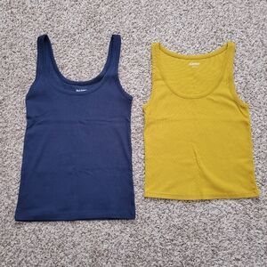 Lot Set Of Navy Tank Top Shirt Navy Blue Mustard Yellow Ribbed Scoop Size Small